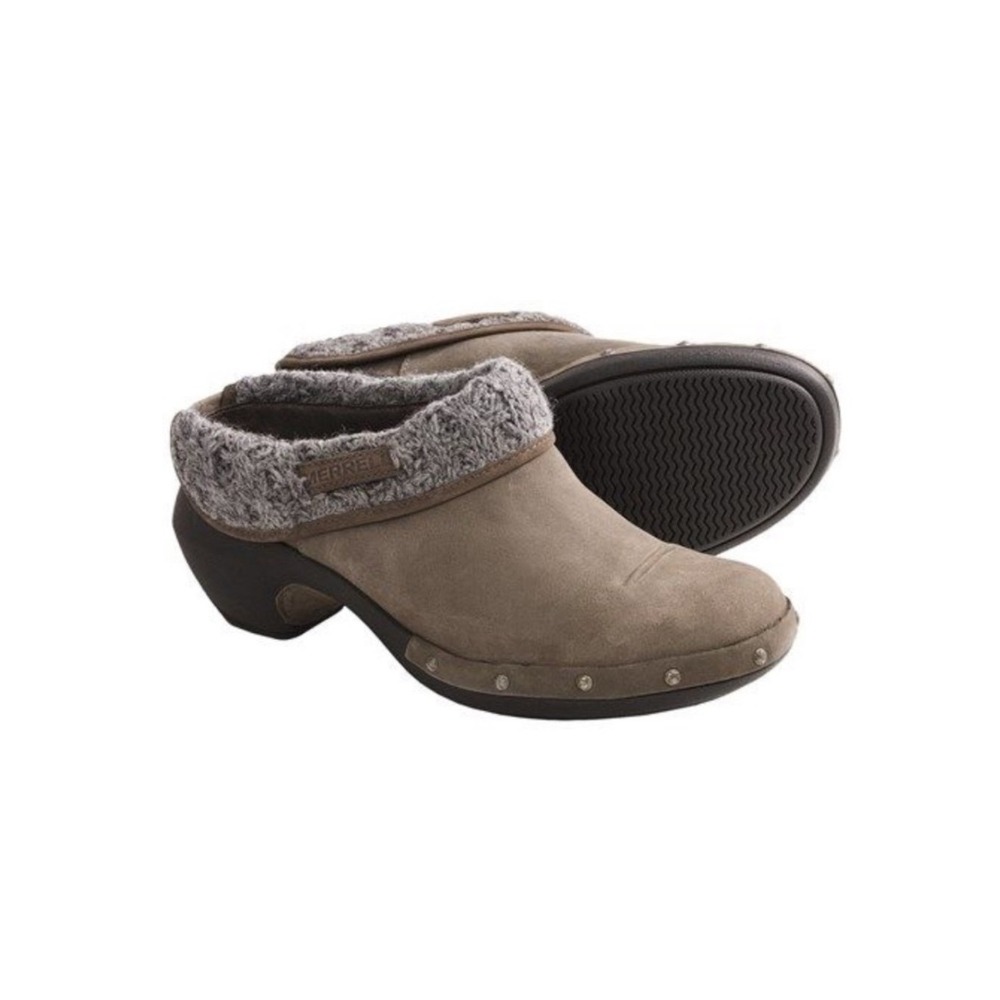 Merrell Women's Luxe Knit Drizzle Clog Slip-On‎ Cable Knit, Suede Taupe Nubuck 6